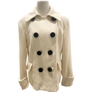 Charter Club Wool Pea Coat cream /off white with black buttons size 12